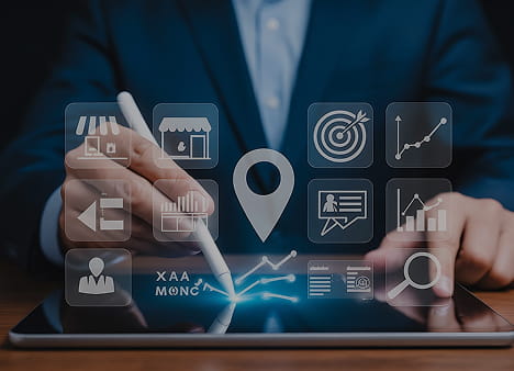 Professional workspace with charts