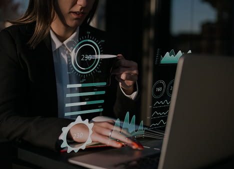 Professional workspace with charts