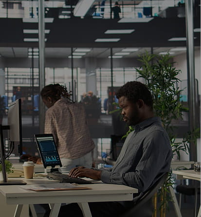 Professional workspace with charts