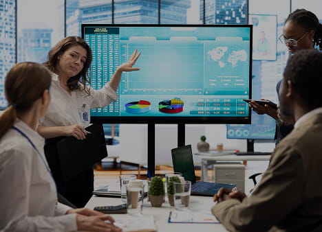Professional workspace with charts