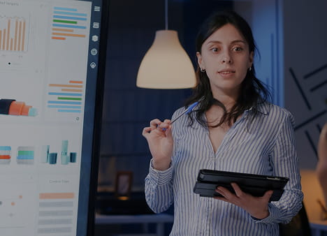 Professional workspace with charts