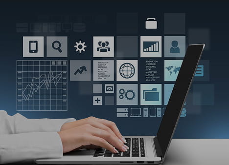 Professional workspace with charts