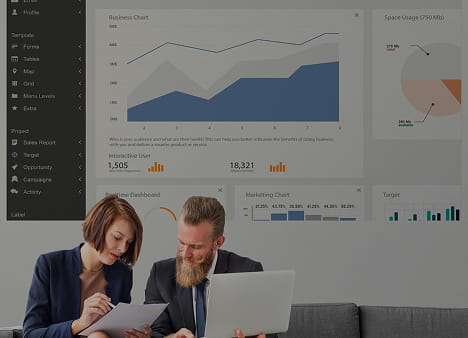 Professional workspace with charts