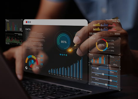 Professional workspace with charts